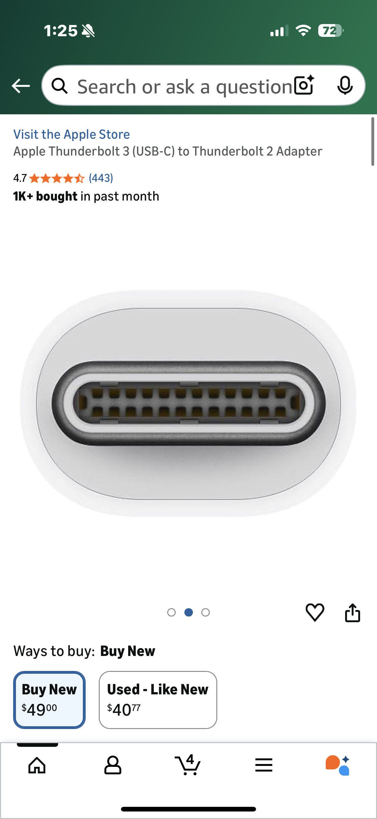 Apple Thunderbolt 3 (USB-C) to Thunderbolt 2 Adapter