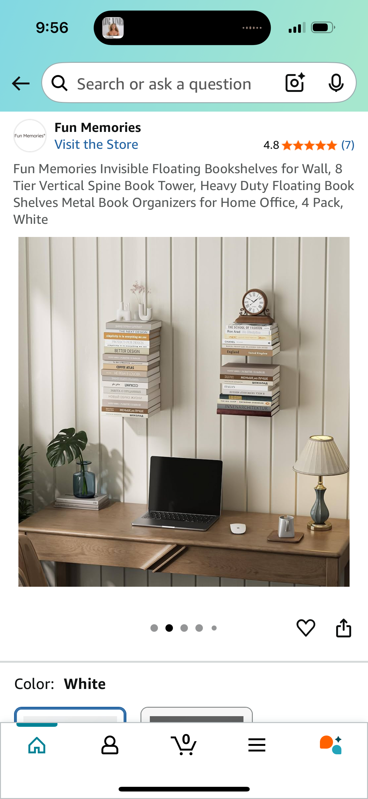 Fun Memories Invisible Floating Bookshelves for Wall, 8 Tier Vertical Spine Book Tower, Heavy Duty Floating Book Shelves Metal Book Organizers for Home Office, 4 Pack, White