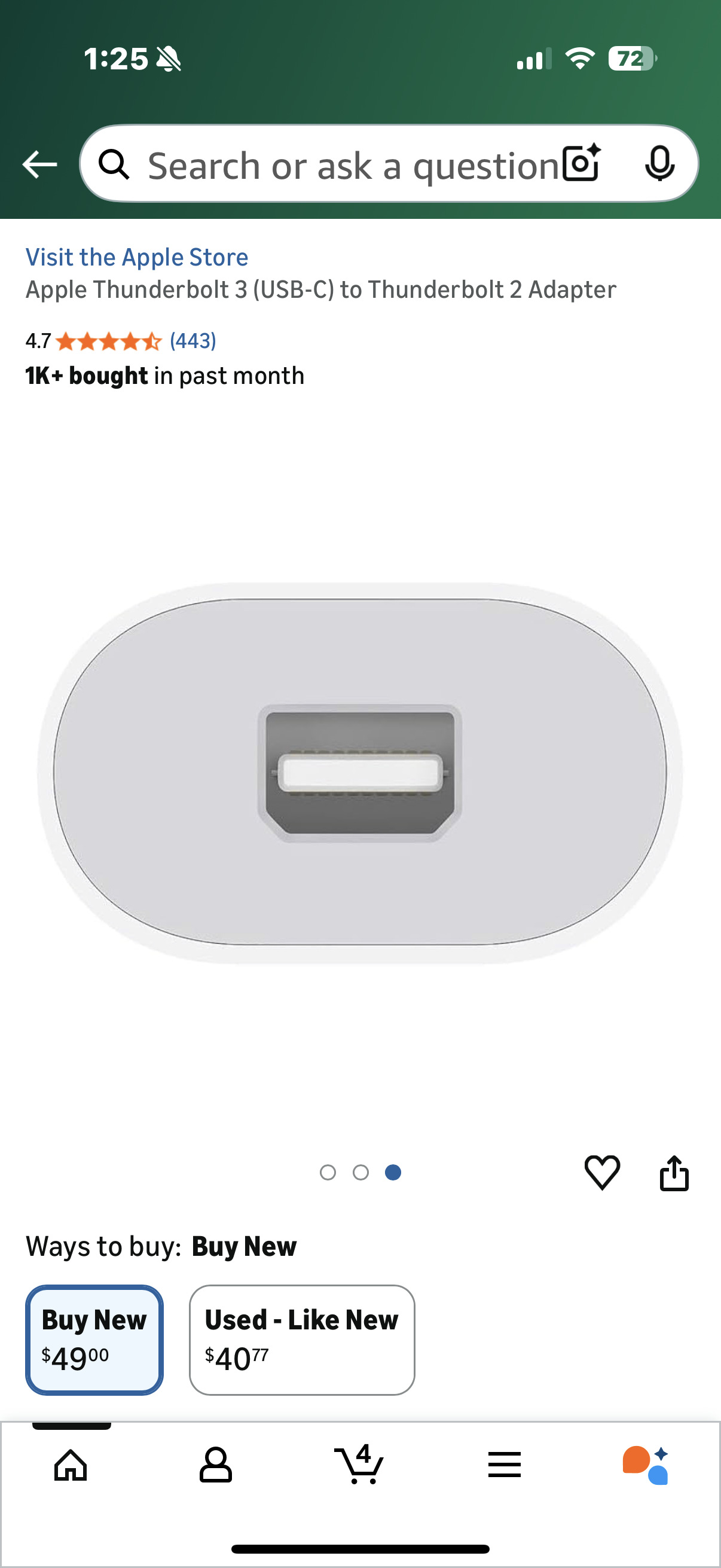 Apple Thunderbolt 3 (USB-C) to Thunderbolt 2 Adapter