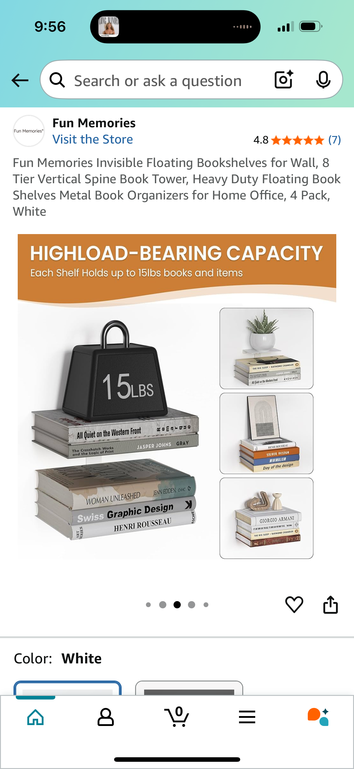 Fun Memories Invisible Floating Bookshelves for Wall, 8 Tier Vertical Spine Book Tower, Heavy Duty Floating Book Shelves Metal Book Organizers for Home Office, 4 Pack, White