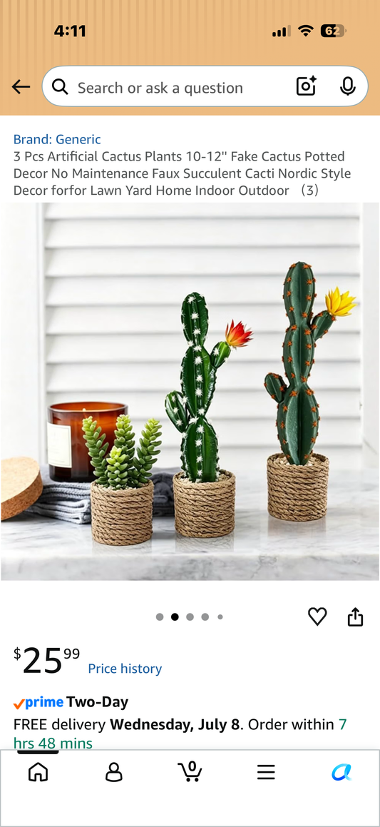 3 Pcs Artificial Cactus Plants 10-12'' Fake Cactus Potted Decor No Maintenance Faux Succulent Cacti Nordic Style Decor forfor Lawn Yard Home Indoor Outdoor （3