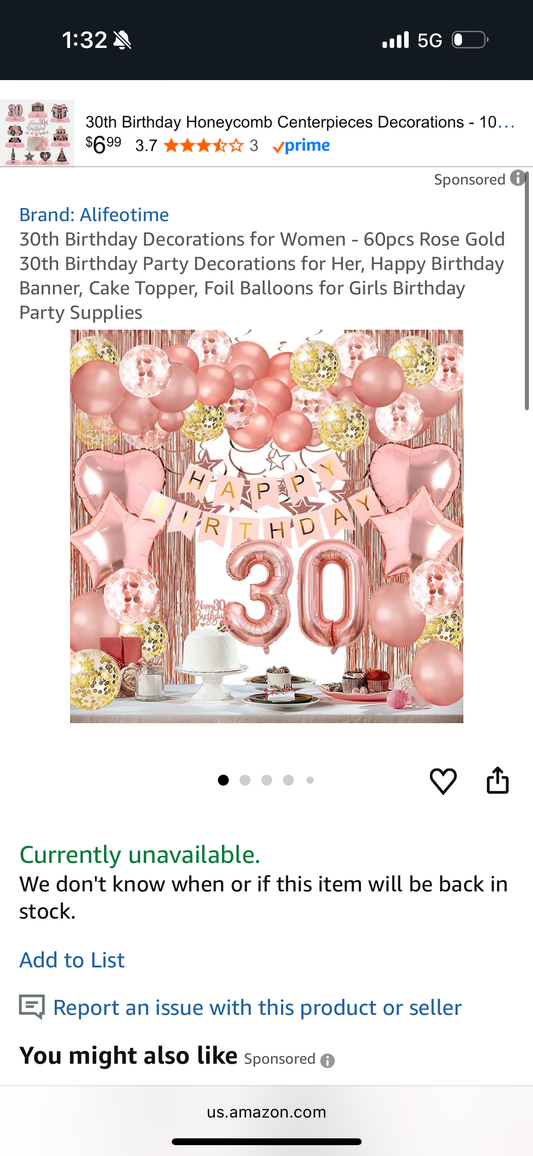 30th Birthday Decorations for Women - 60pcs Rose Gold 30th Birthday Party Decorations for Her, Happy Birthday Banner, Cake Topper, Foil Balloons for Girls Birthday Party Supplies