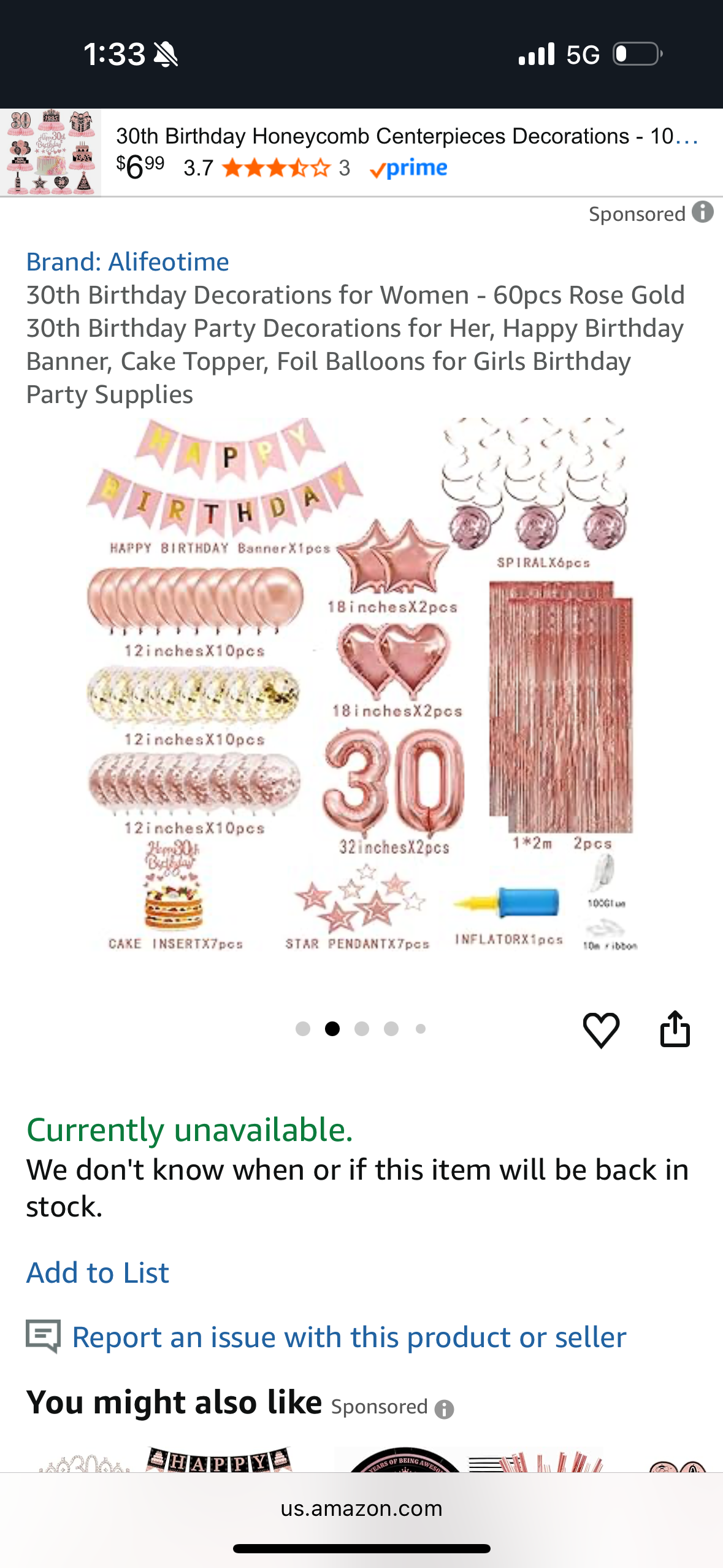 30th Birthday Decorations for Women - 60pcs Rose Gold 30th Birthday Party Decorations for Her, Happy Birthday Banner, Cake Topper, Foil Balloons for Girls Birthday Party Supplies