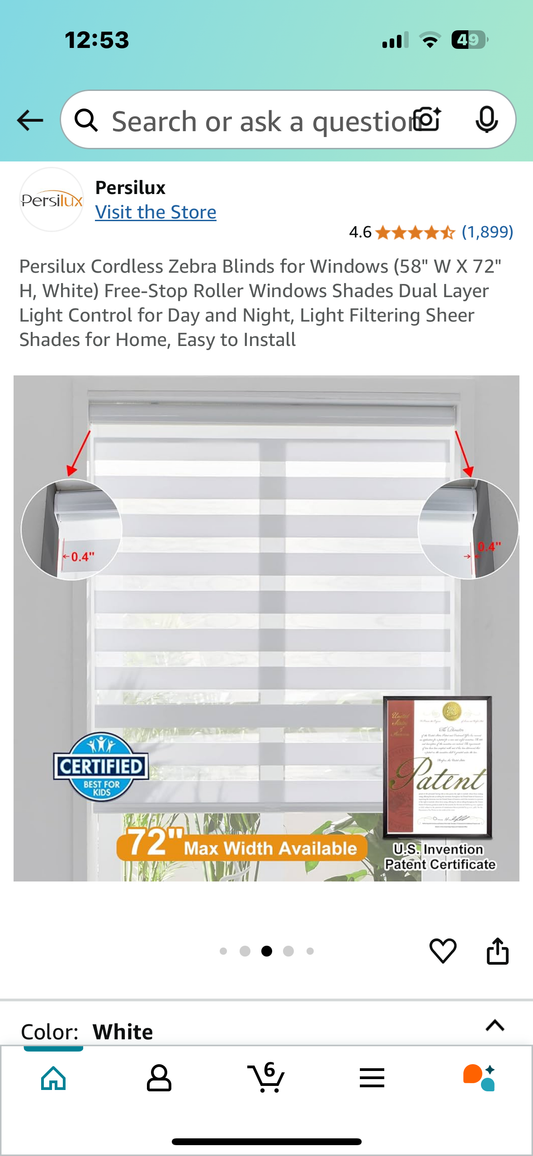New - Zebra Blind 58”x 72”  (L731)