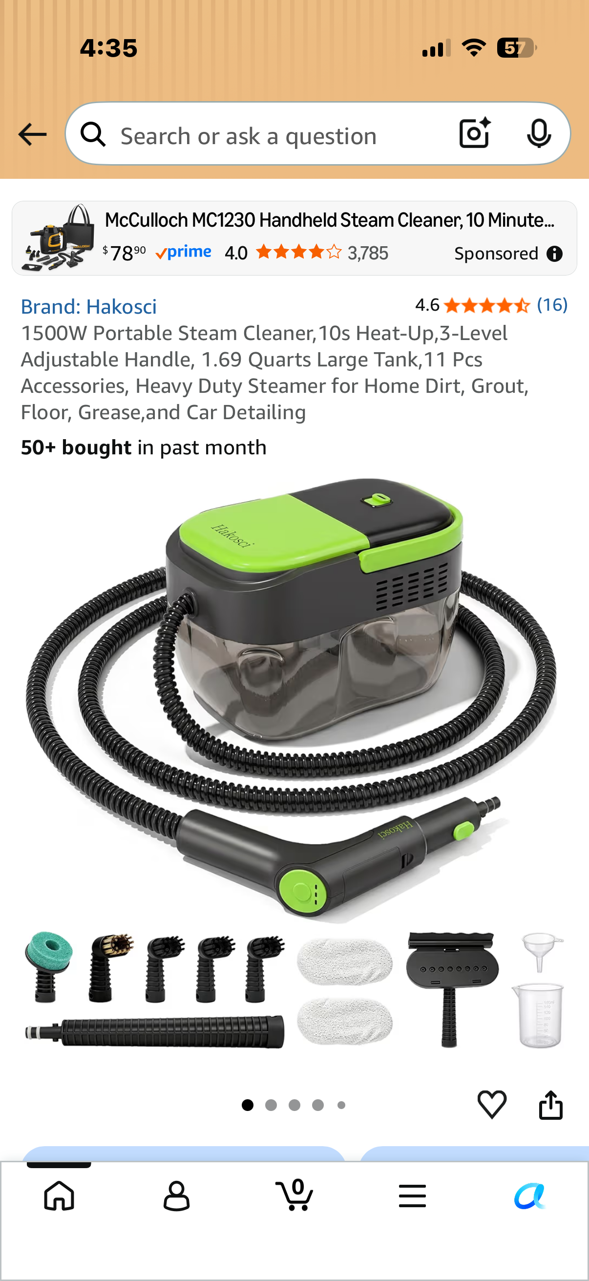 1500W Portable Steam Cleaner,10s Heat-Up,3-Level Adjustable Handle, 1.69 Quarts Large Tank,11 Pcs Accessories, Heavy Duty Steamer for Home Dirt, Grout, Floor, Grease,and Car Detailing