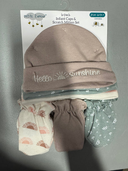 Infant Caps & Scratch Mitten Set - Sunshine