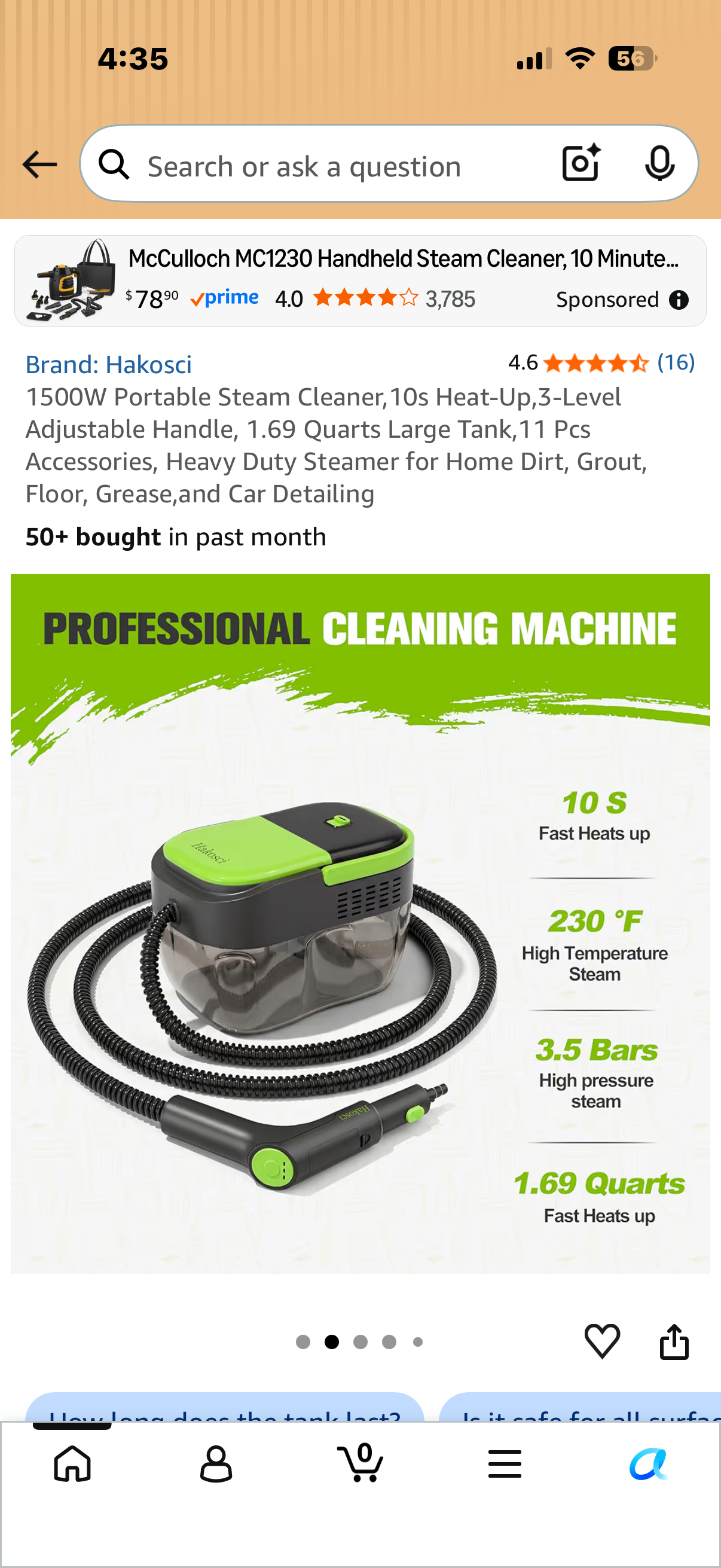 1500W Portable Steam Cleaner,10s Heat-Up,3-Level Adjustable Handle, 1.69 Quarts Large Tank,11 Pcs Accessories, Heavy Duty Steamer for Home Dirt, Grout, Floor, Grease,and Car Detailing