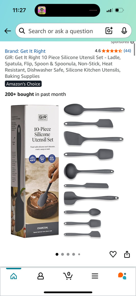 GIR: Get It Right 10 Piece Silicone Utensil Set - Ladle, Spatula, Flip, Spoon & Spoonula, Non-Stick, Heat Resistant, Dishwasher Safe, Silicone Kitchen Utensils, Baking Supplies