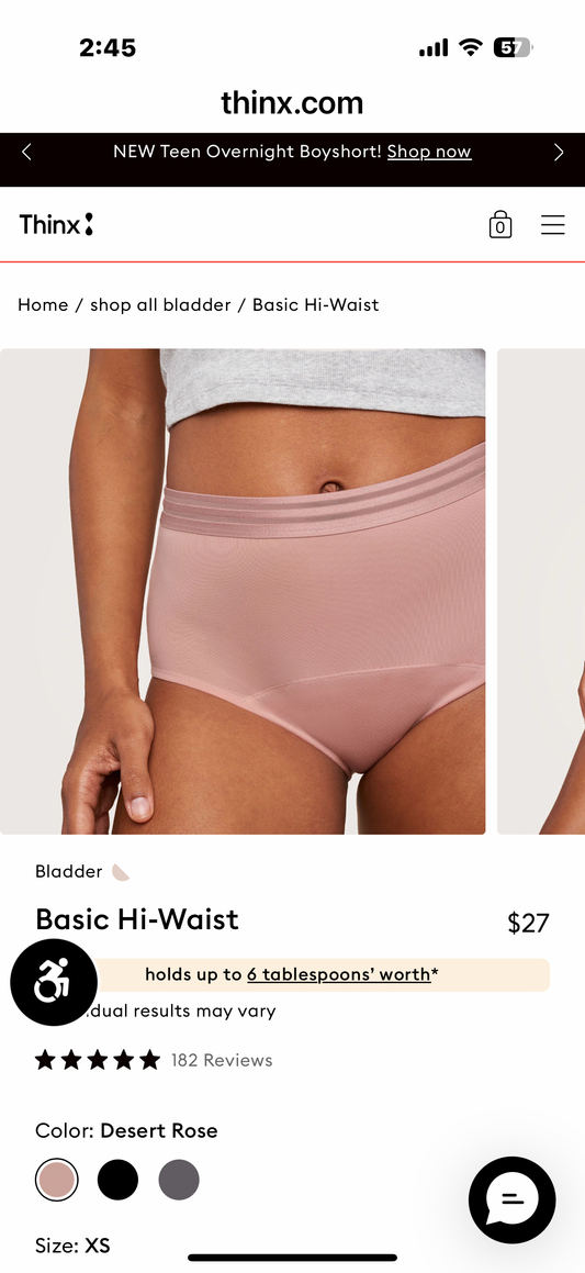 Thinx Leak-Fighting Brief Underwear (Size Small, Medium and XL)
