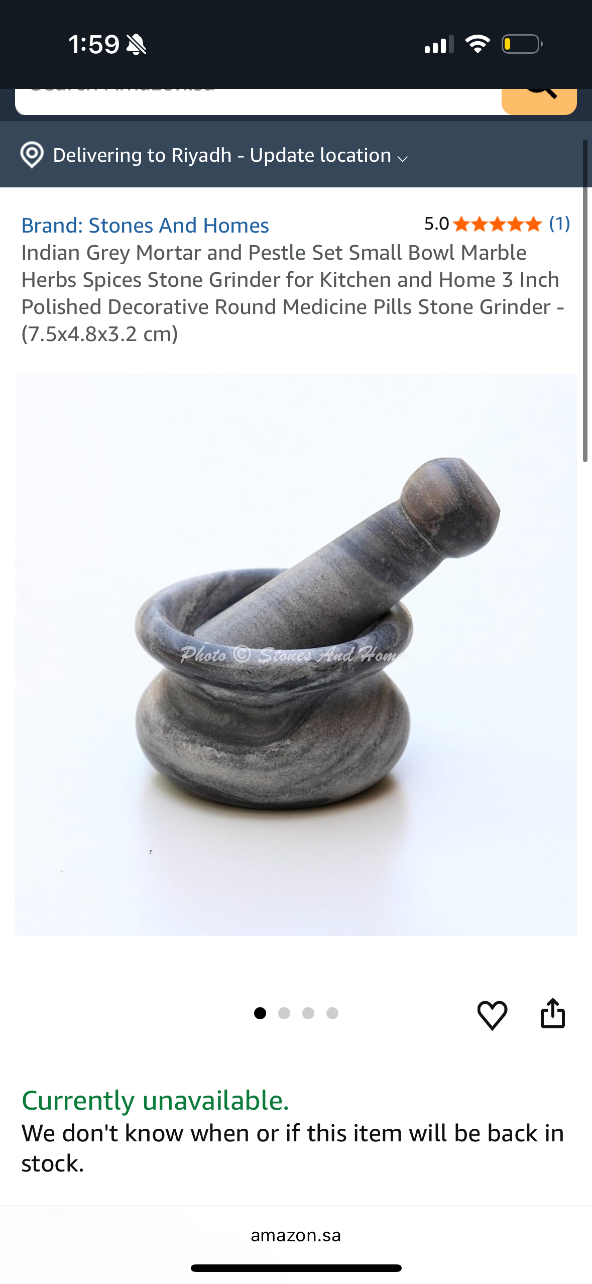 Indian Grey Mortar and Pestle Set Small Bowl Marble Herbs Spices Stone Grinder for Kitchen and Home 3 Inch Polished Decorative Round Medicine Pills Stone Grinder - (7.5x4.8x3.2 cm)