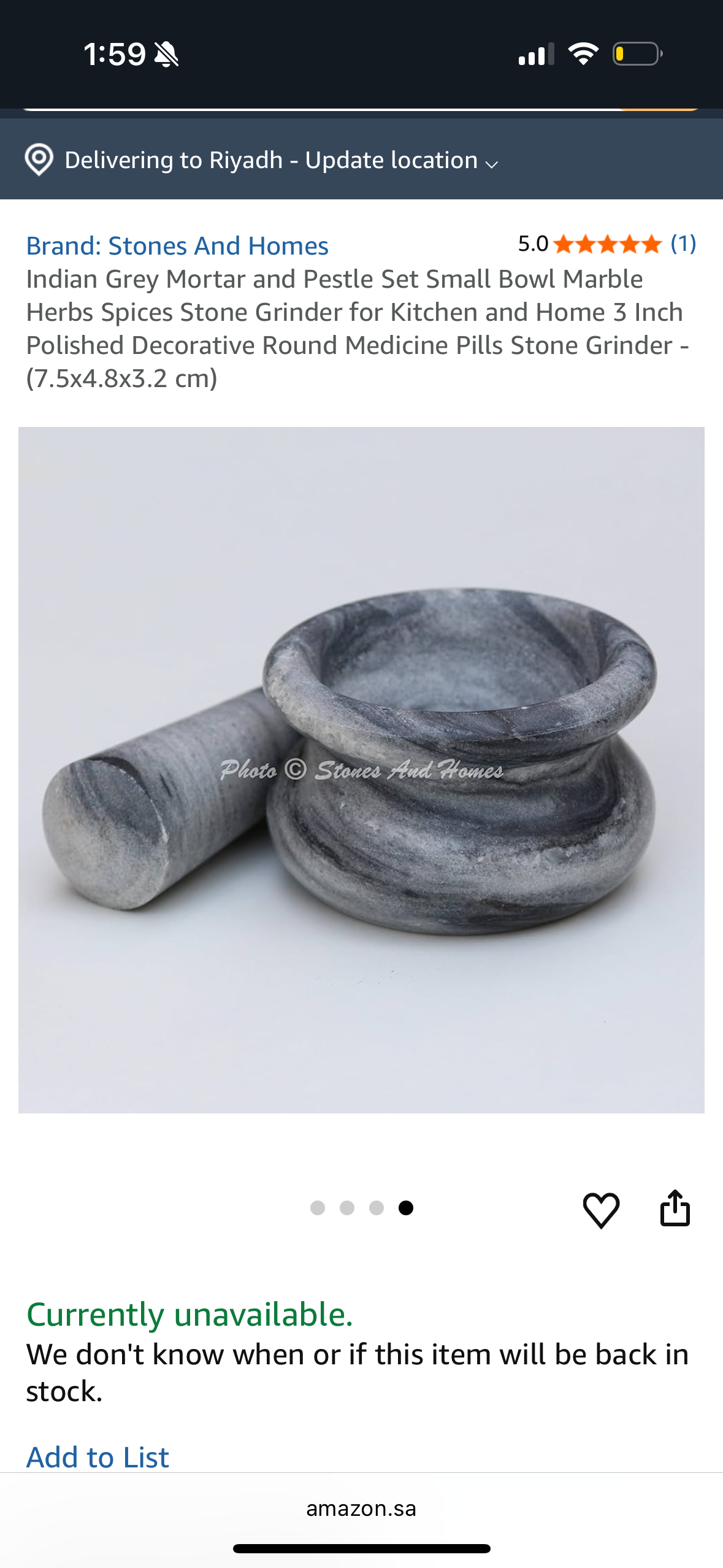 Indian Grey Mortar and Pestle Set Small Bowl Marble Herbs Spices Stone Grinder for Kitchen and Home 3 Inch Polished Decorative Round Medicine Pills Stone Grinder - (7.5x4.8x3.2 cm)