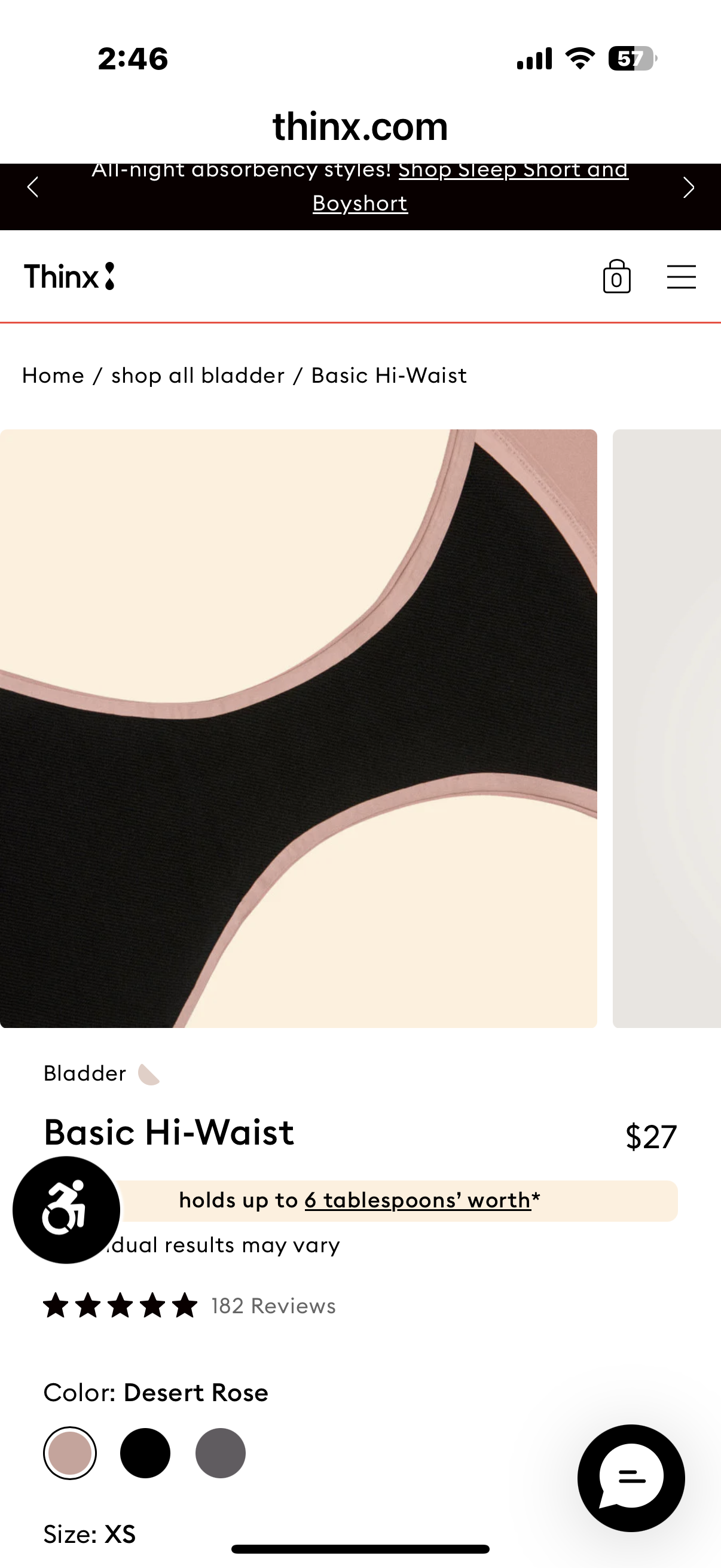 Thinx Leak-Fighting Brief Underwear (Size Small, Medium and XL)