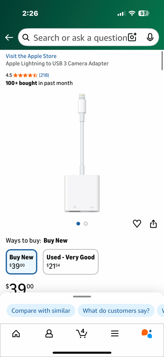 Apple Lightning to USB 3 Camera Adapter