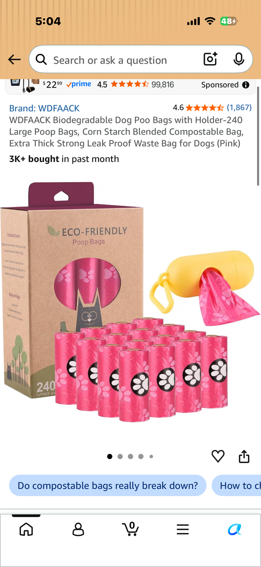 Biodegradable Dog Poo Bags with Holder-240 Large Poop Bags, Corn Starch Blended Compostable Bag, Extra Thick Strong Leak Proof Waste Bag for Dogs (Pink