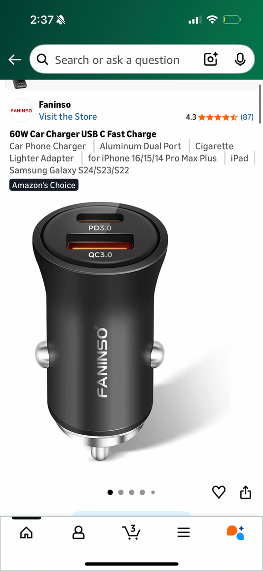 60W Car Charger USB C Fast Charge