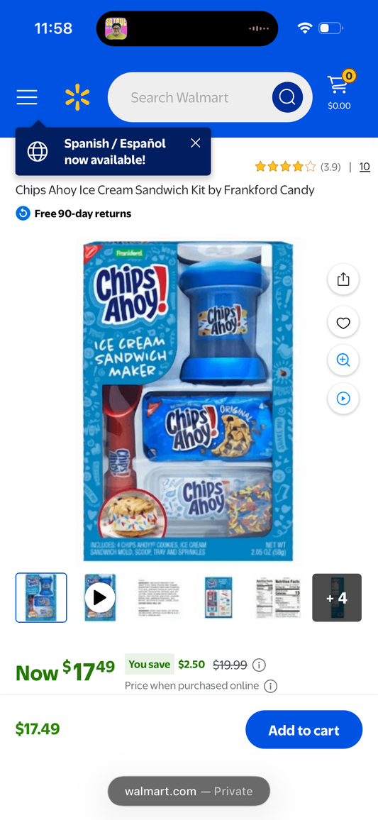 Frankford Chips Ahoy Ice Cream Sandwich Maker Gift Set with Chocolate Chip Cookies, Sprinkles, Mold, Scoop, and Tray