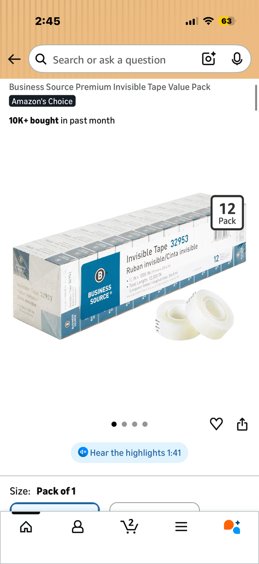 Business Source Premium Invisible Tape Value Pack