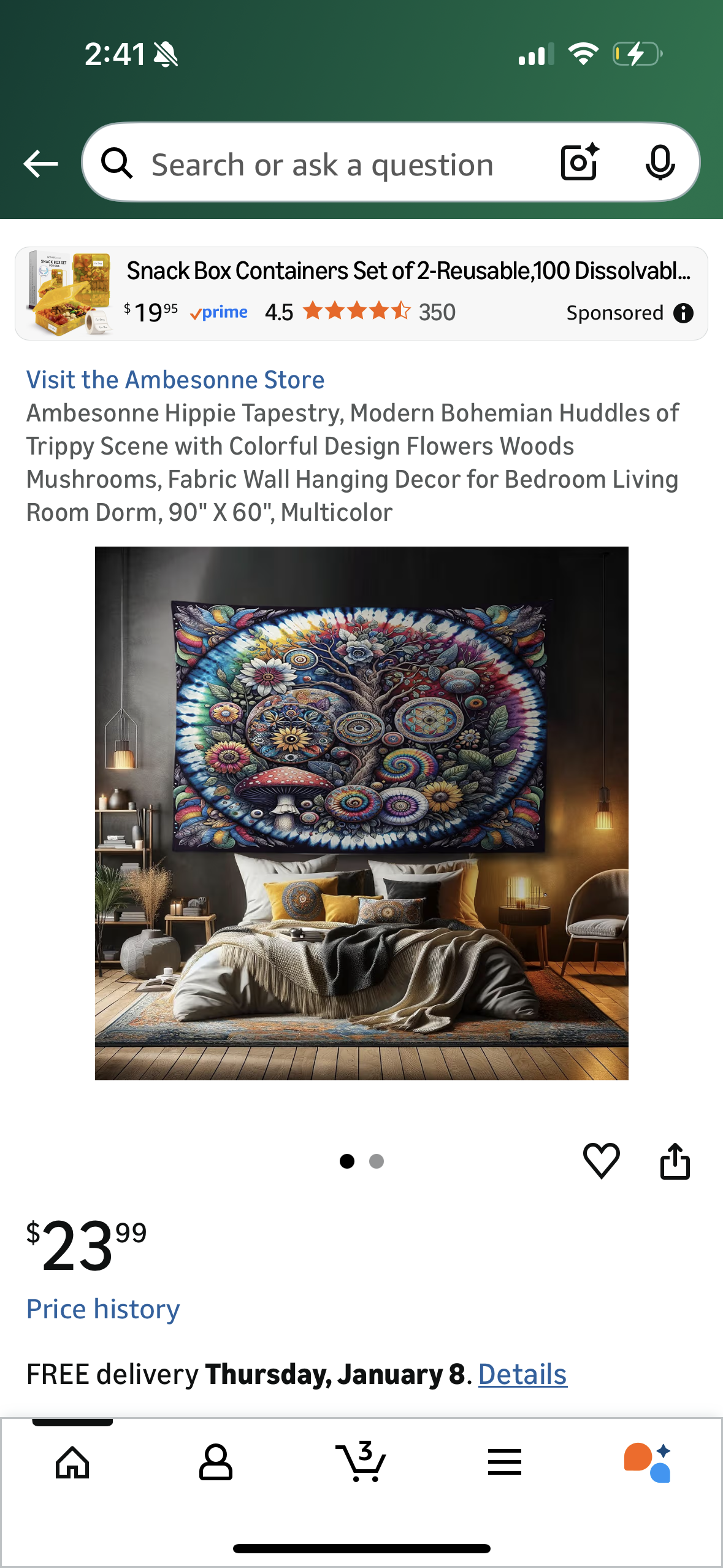 Ambesonne Hippie Tapestry, Modern Bohemian Huddles of Trippy Scene with Colorful Design Flowers Woods Mushrooms, Fabric Wall Hanging Decor for Bedroom Living Room Dorm, 90" X 60", Multicolor