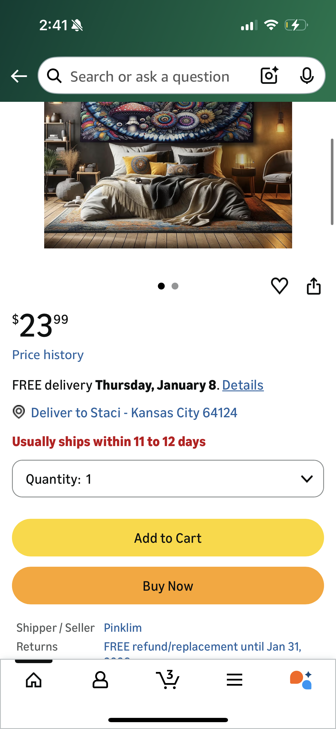 Ambesonne Hippie Tapestry, Modern Bohemian Huddles of Trippy Scene with Colorful Design Flowers Woods Mushrooms, Fabric Wall Hanging Decor for Bedroom Living Room Dorm, 90" X 60", Multicolor