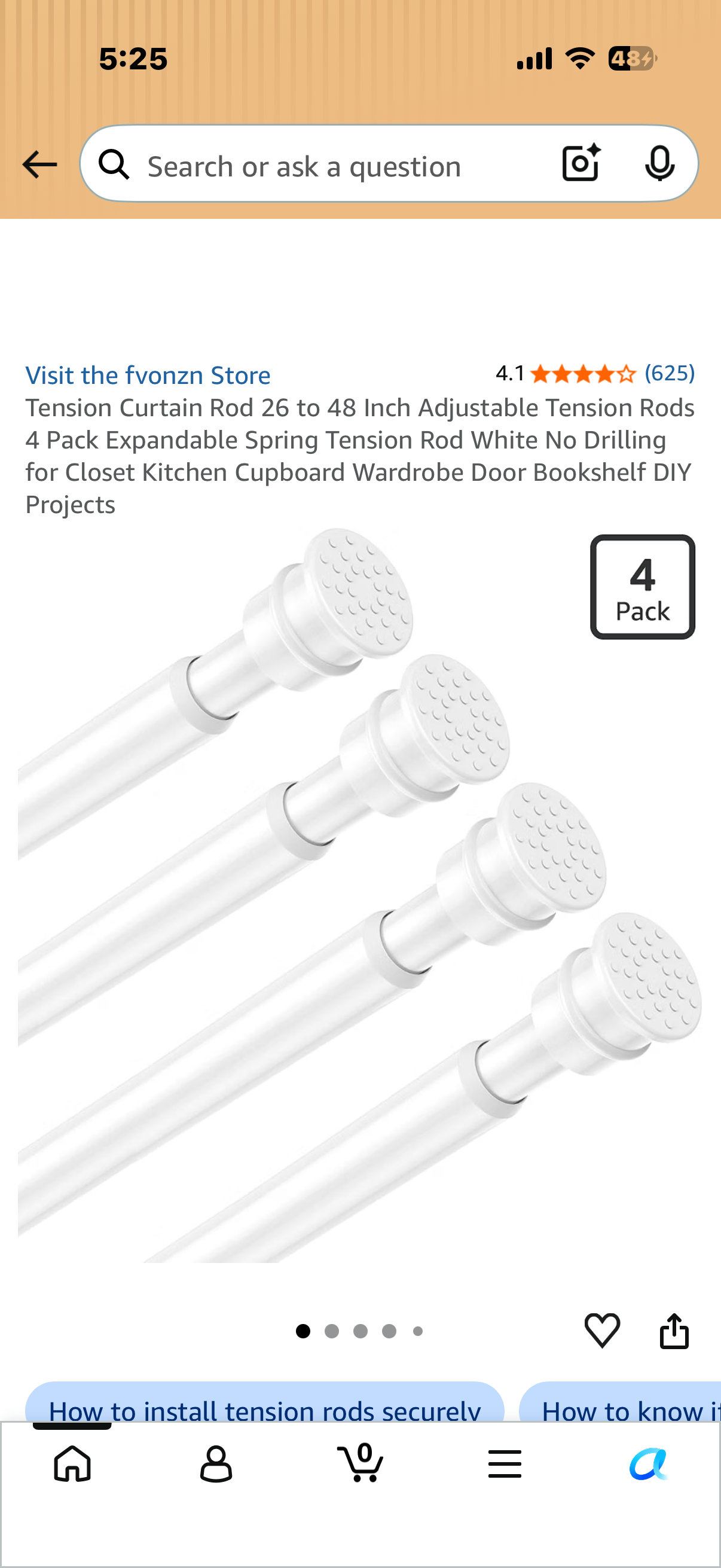Tension Curtain Rod 26 to 48 Inch Adjustable Tension Rods 4 Pack Expandable Spring Tension Rod White No Drilling for Closet Kitchen Cupboard Wardrobe Door Bookshelf DIY Projects