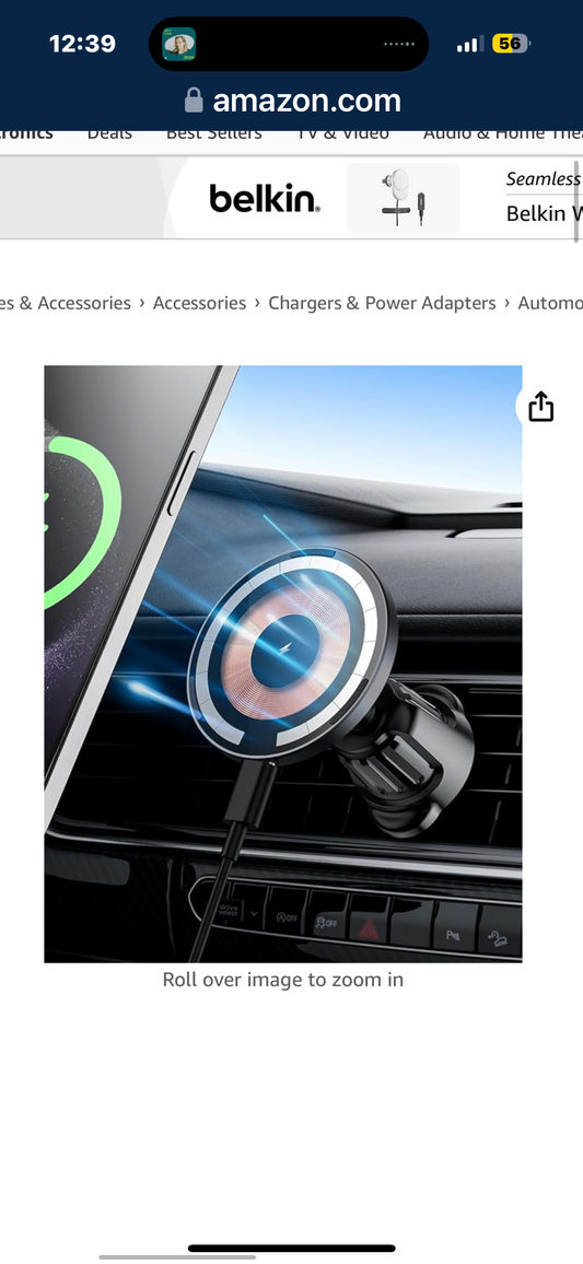Car Mount Charger, 15W Fast Charging Wireless Car Charger [Powerful Magnets] Car Phone Holder Mount Compatible with Magsafe Charger Fits for iPhone 15/14/13/12 Series-Grey