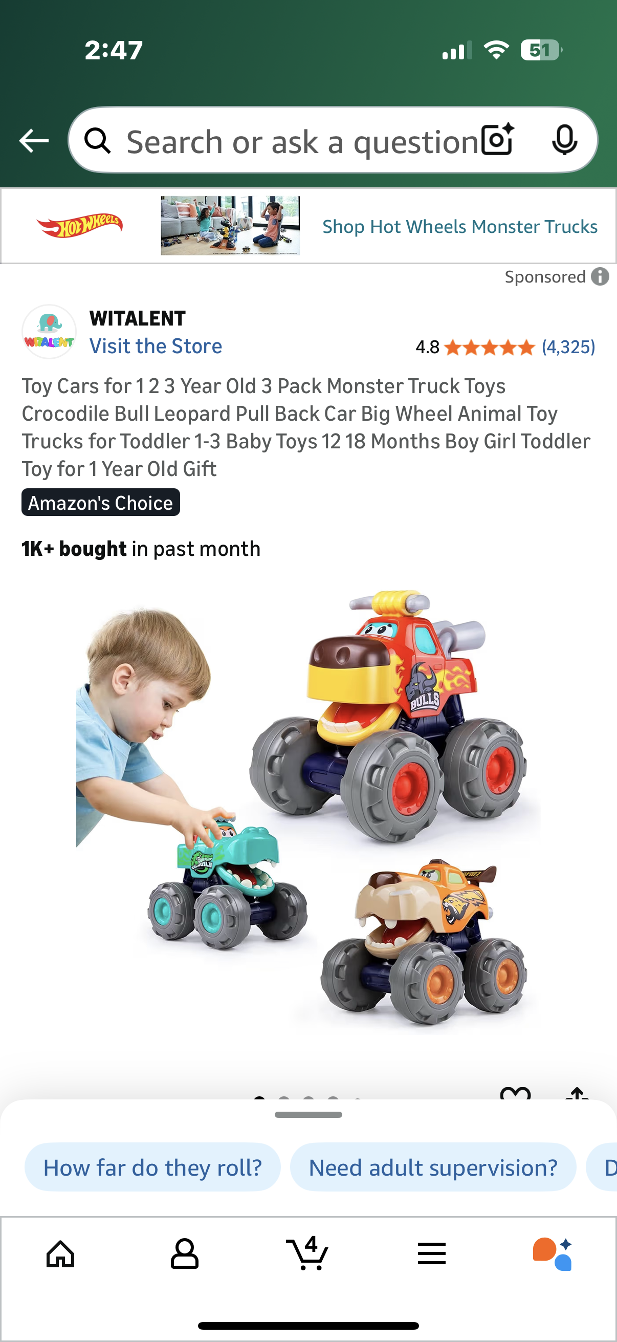Toy Cars for 1 2 3 Year Old 3 Pack Monster Truck Toys Crocodile Bull Leopard Pull Back Car Big Wheel Animal Toy Trucks for Toddler 1-3 Baby Toys 12 18 Months Boy Girl Toddler Toy for 1 Year Old Gift