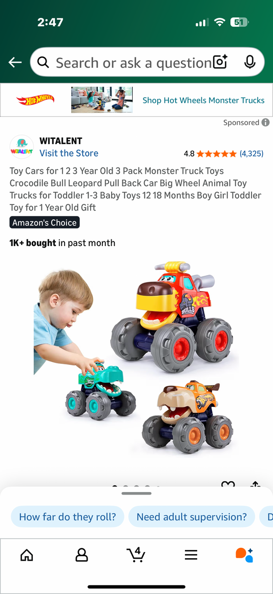 Toy Cars for 1 2 3 Year Old 3 Pack Monster Truck Toys Crocodile Bull Leopard Pull Back Car Big Wheel Animal Toy Trucks for Toddler 1-3 Baby Toys 12 18 Months Boy Girl Toddler Toy for 1 Year Old Gift