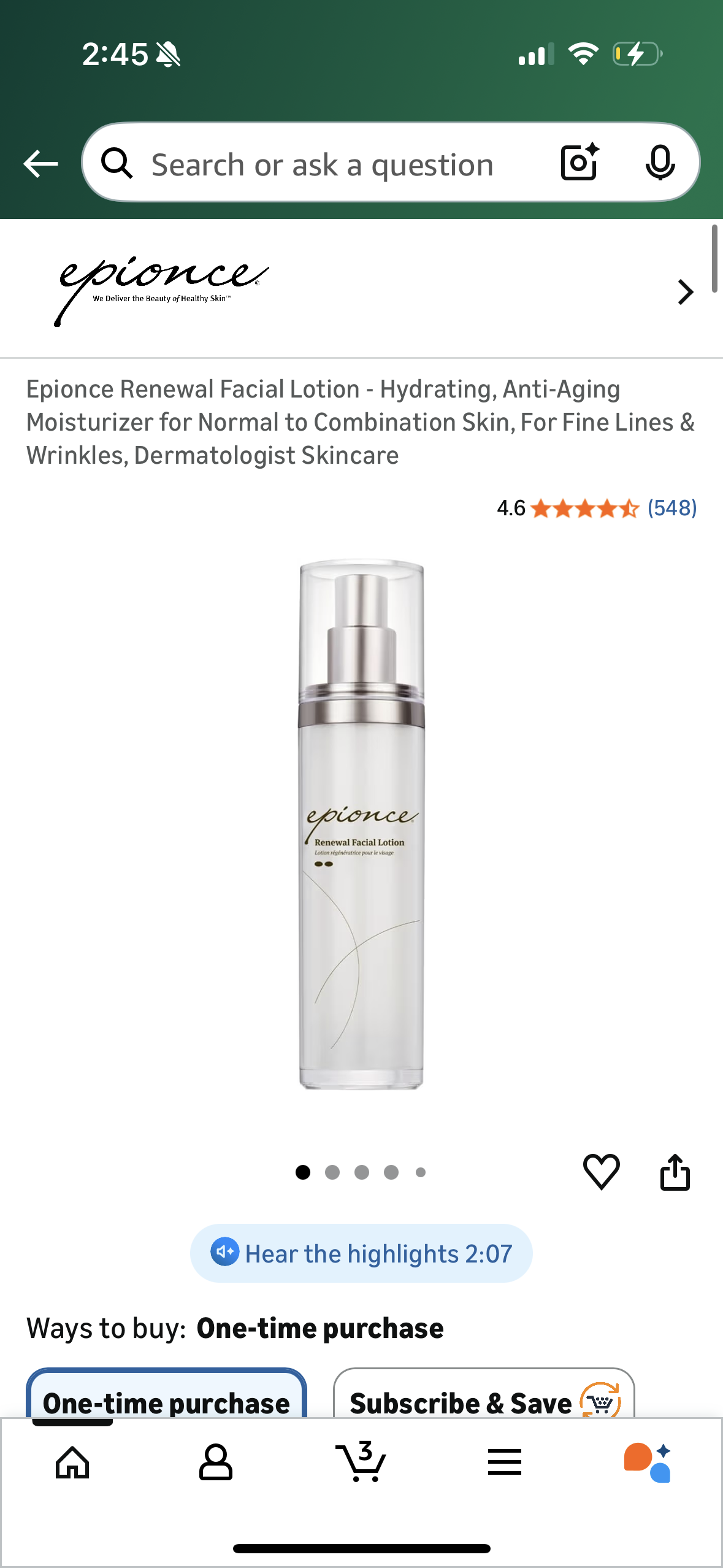 Epionce Renewal Facial Lotion - Hydrating, Anti-Aging Moisturizer for Normal to Combination Skin, For Fine Lines & Wrinkles, Dermatologist Skincare