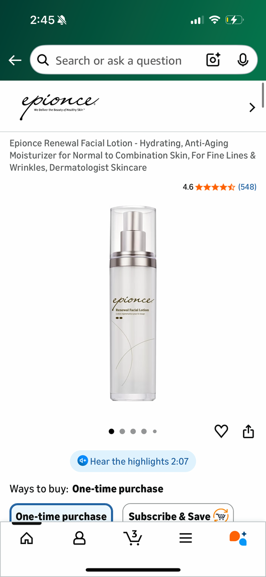 Epionce Renewal Facial Lotion - Hydrating, Anti-Aging Moisturizer for Normal to Combination Skin, For Fine Lines & Wrinkles, Dermatologist Skincare