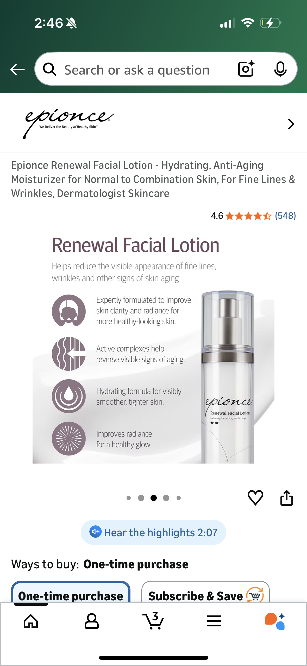 Epionce Renewal Facial Lotion - Hydrating, Anti-Aging Moisturizer for Normal to Combination Skin, For Fine Lines & Wrinkles, Dermatologist Skincare