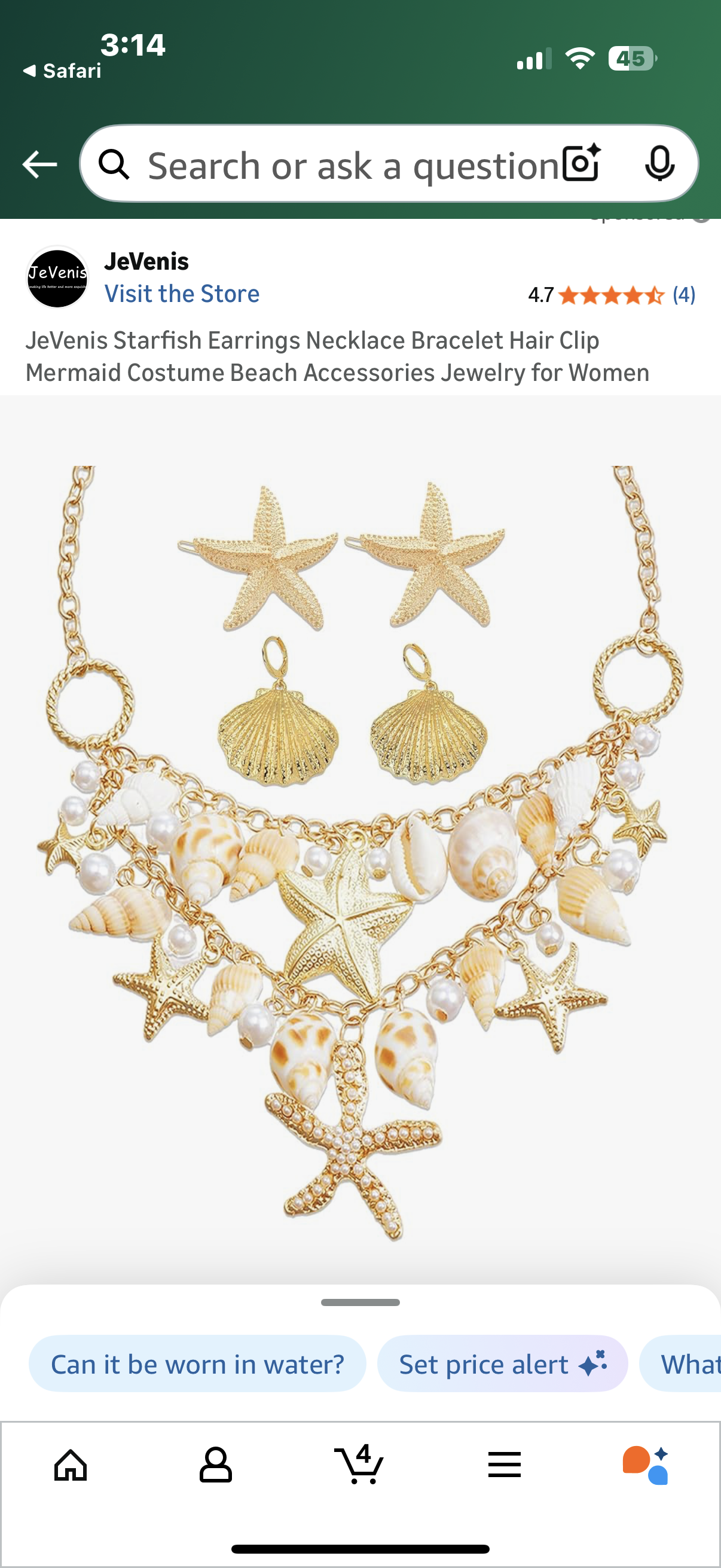 JeVenis Starfish Earrings Necklace Bracelet Hair Clip Mermaid Costume Beach Accessories Jewelry for Women