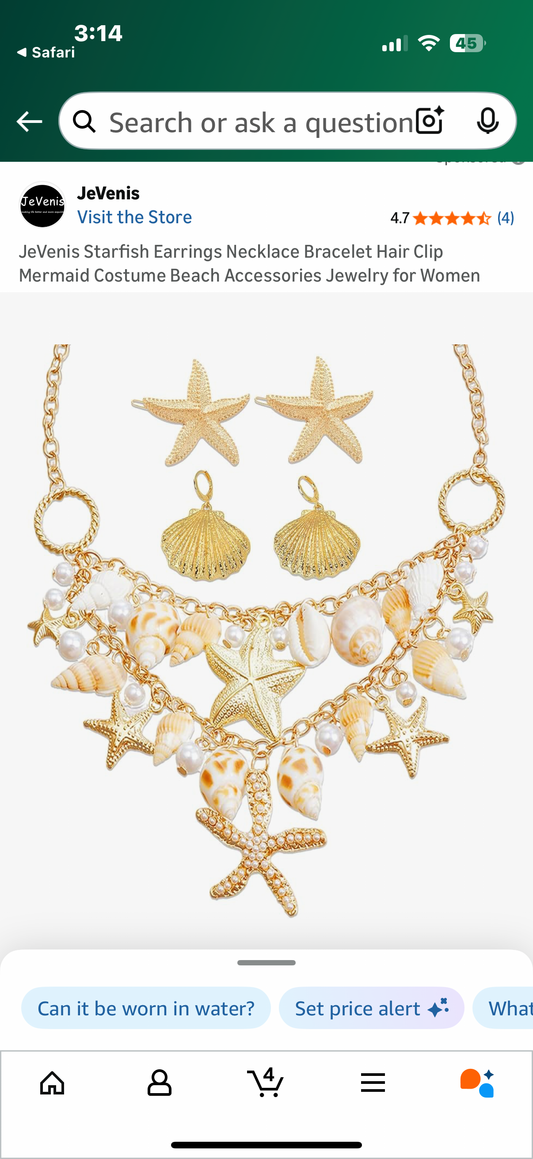 JeVenis Starfish Earrings Necklace Bracelet Hair Clip Mermaid Costume Beach Accessories Jewelry for Women