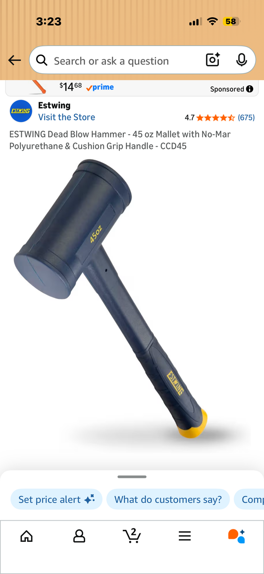 ESTWING Dead Blow Hammer - 45 oz Mallet with No-Mar Polyurethane & Cushion Grip Handle - CCD45