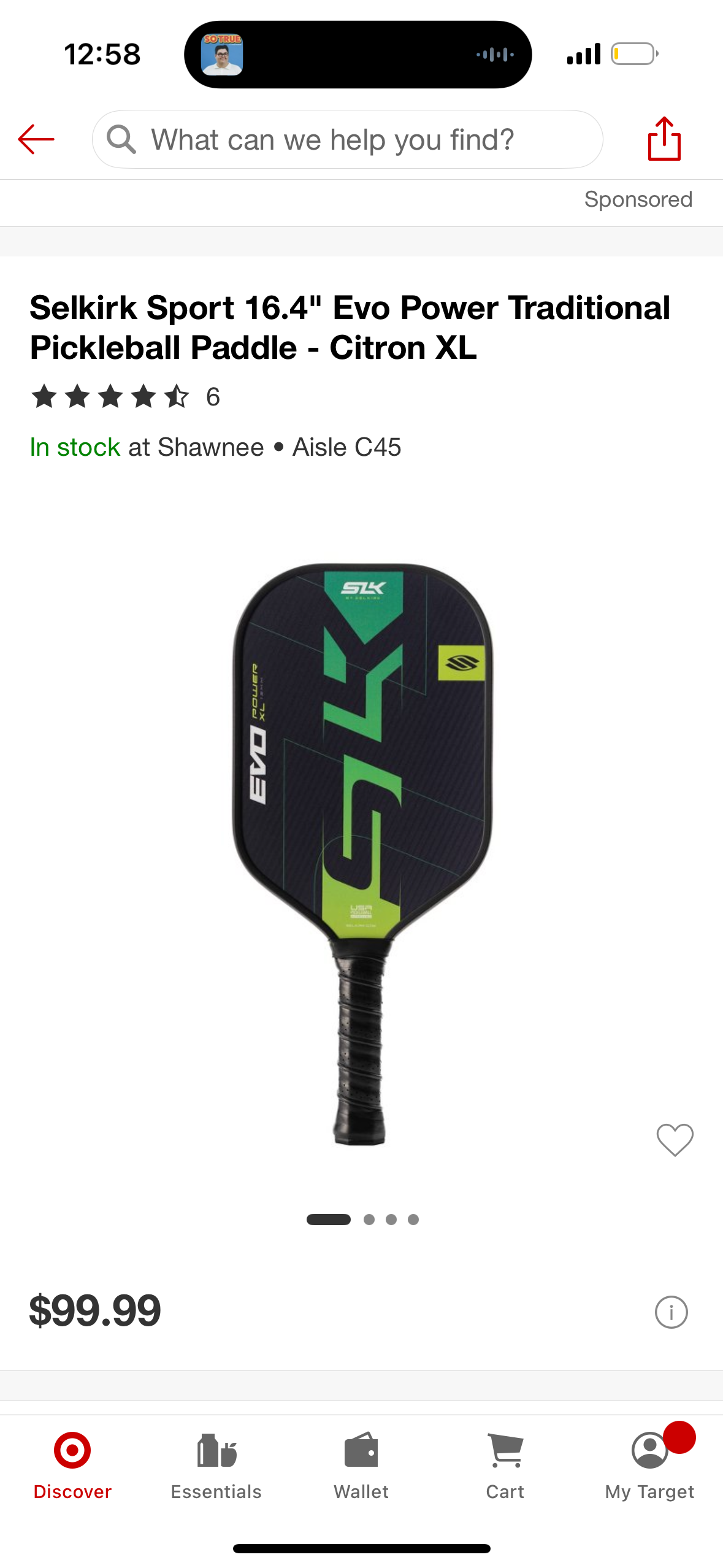 Selkirk Sport 16.4" Evo Power Traditional Pickleball Paddle - Citron XL