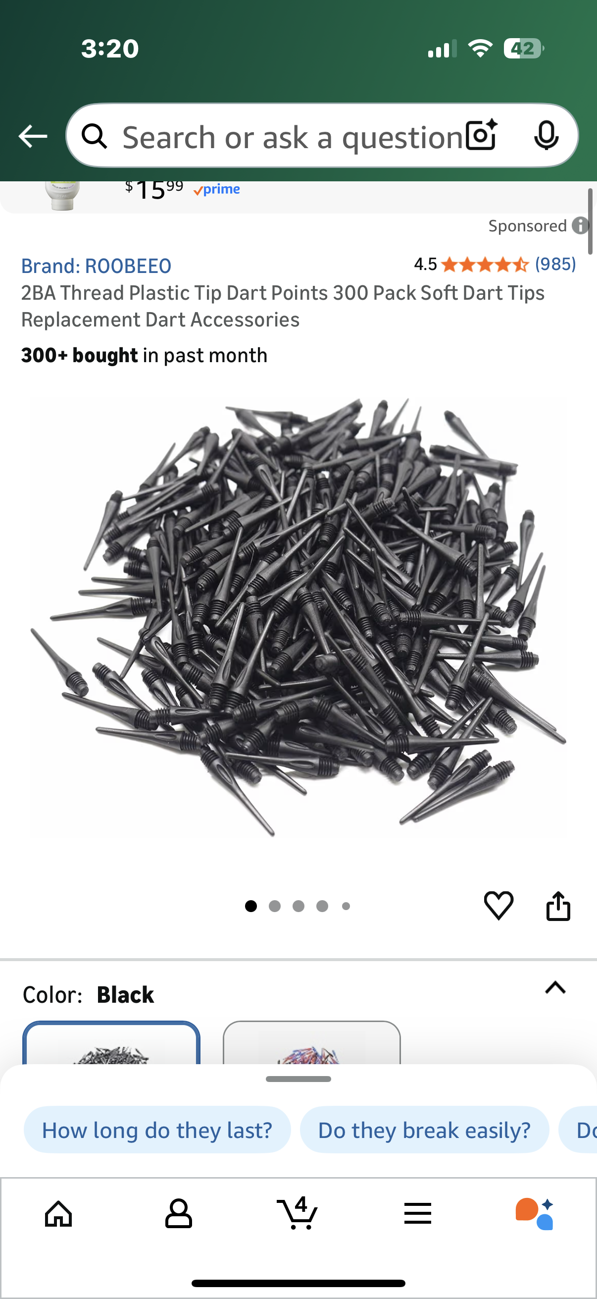 2BA Thread Plastic Tip Dart Points 300 Pack Soft Dart Tips Replacement Dart Accessories