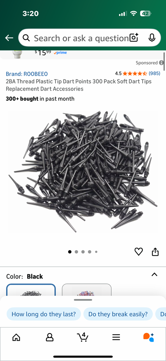 2BA Thread Plastic Tip Dart Points 300 Pack Soft Dart Tips Replacement Dart Accessories