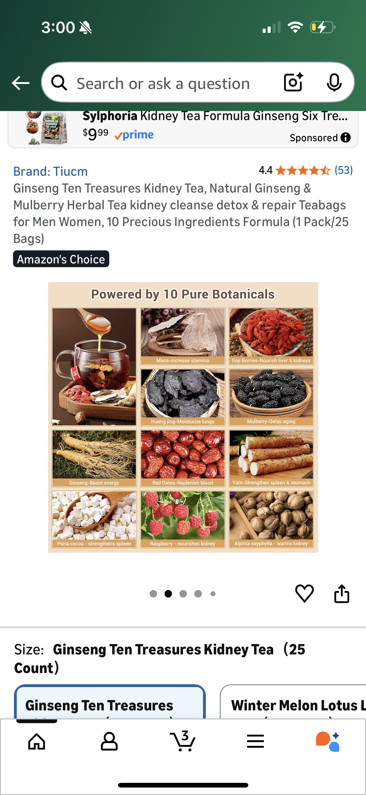 Ginseng Ten Treasures Kidney Tea, Natural Ginseng & Mulberry Herbal Tea kidney cleanse detox & repair Teabags for Men Women, 10 Precious Ingredients Formula (1 Pack/25 Bags)