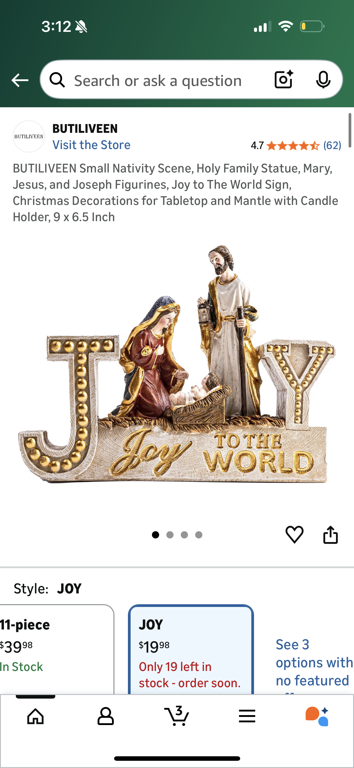 BUTILIVEEN Small Nativity Scene, Holy Family Statue, Mary, Jesus, and Joseph Figurines, Joy to The World Sign, Christmas Decorations for Tabletop and Mantle with Candle Holder, 9 x 6.5 Inch
