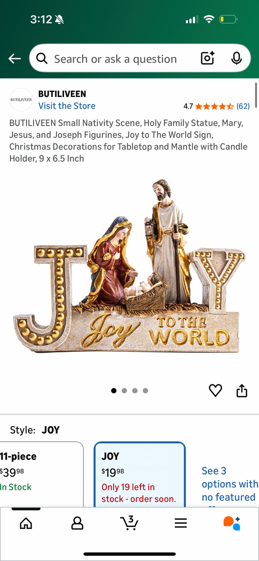 BUTILIVEEN Small Nativity Scene, Holy Family Statue, Mary, Jesus, and Joseph Figurines, Joy to The World Sign, Christmas Decorations for Tabletop and Mantle with Candle Holder, 9 x 6.5 Inch