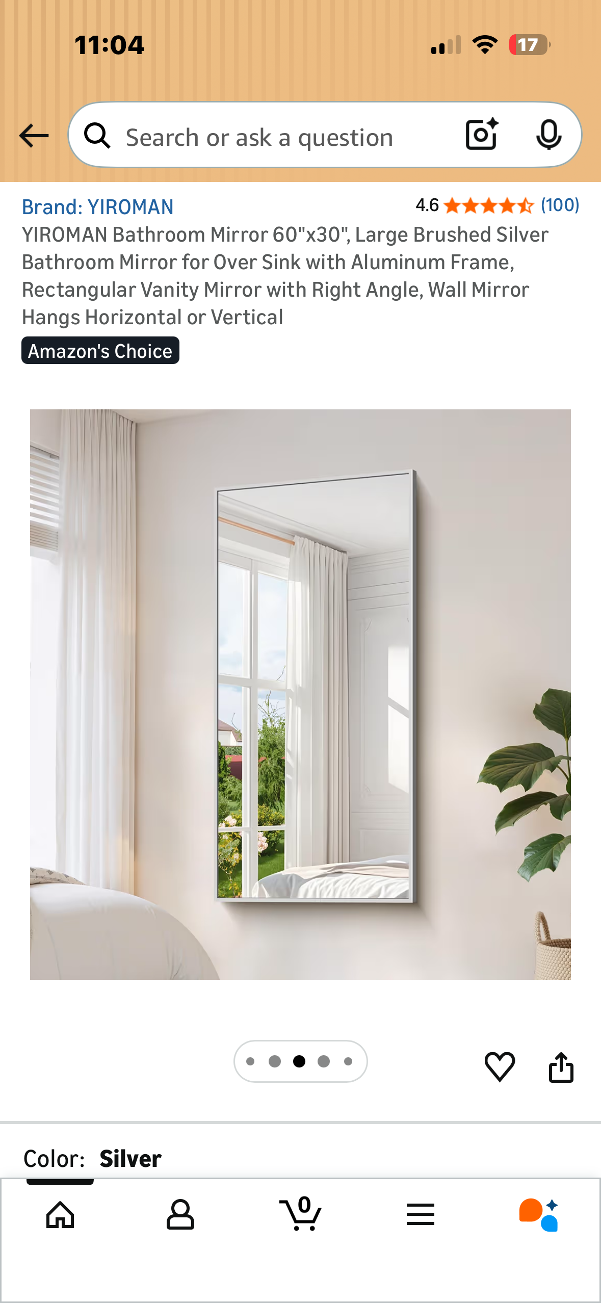 YIROMAN Bathroom Mirror 60"x30", Large Brushed Silver Bathroom Mirror with Aluminum Frame, Rectangular Vanity Mirror with Right Angles, Wall Mirror Hangs Horizontal or Vertical (M483)