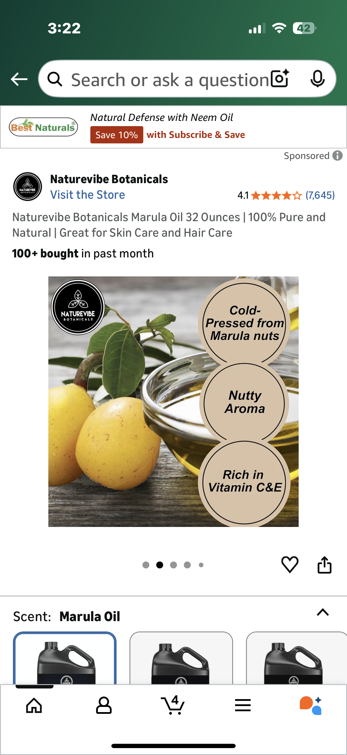 Naturevibe Botanicals Marula Oil 32 Ounces | 100% Pure and Natural | Great for Skin Care and Hair Care
