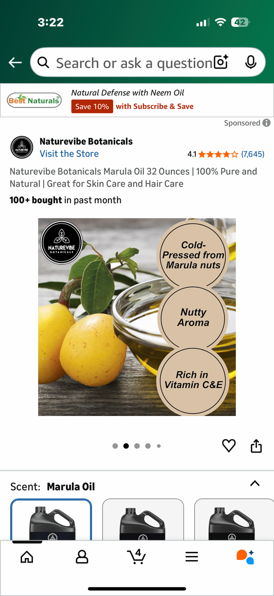 Naturevibe Botanicals Marula Oil 32 Ounces | 100% Pure and Natural | Great for Skin Care and Hair Care