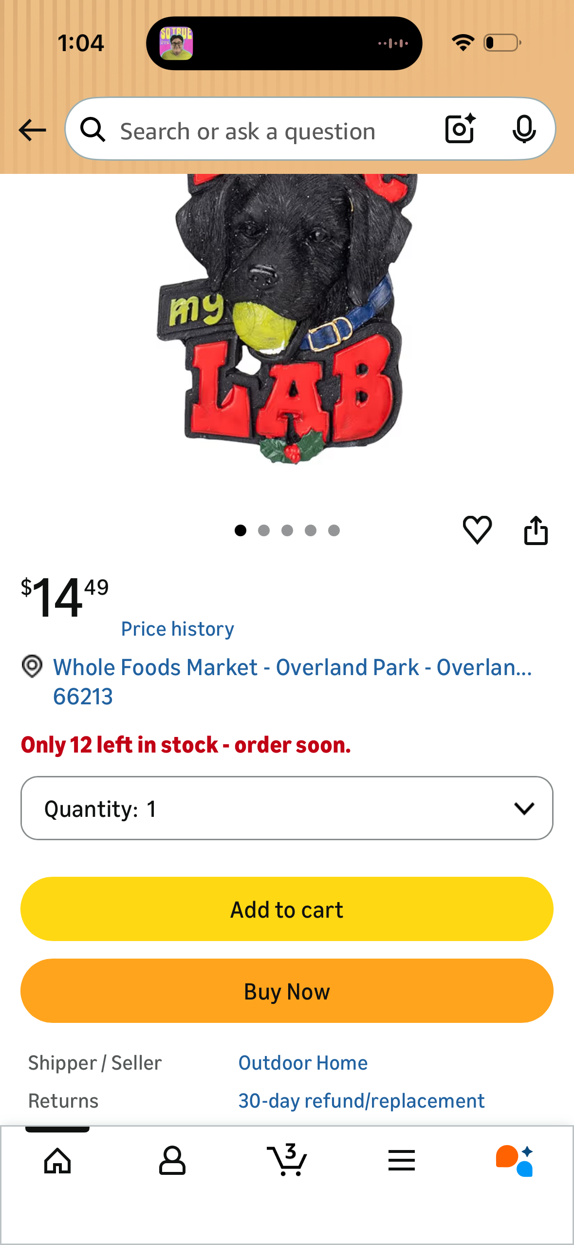 Black and Red Love My Lab Christmas Ornament 17'