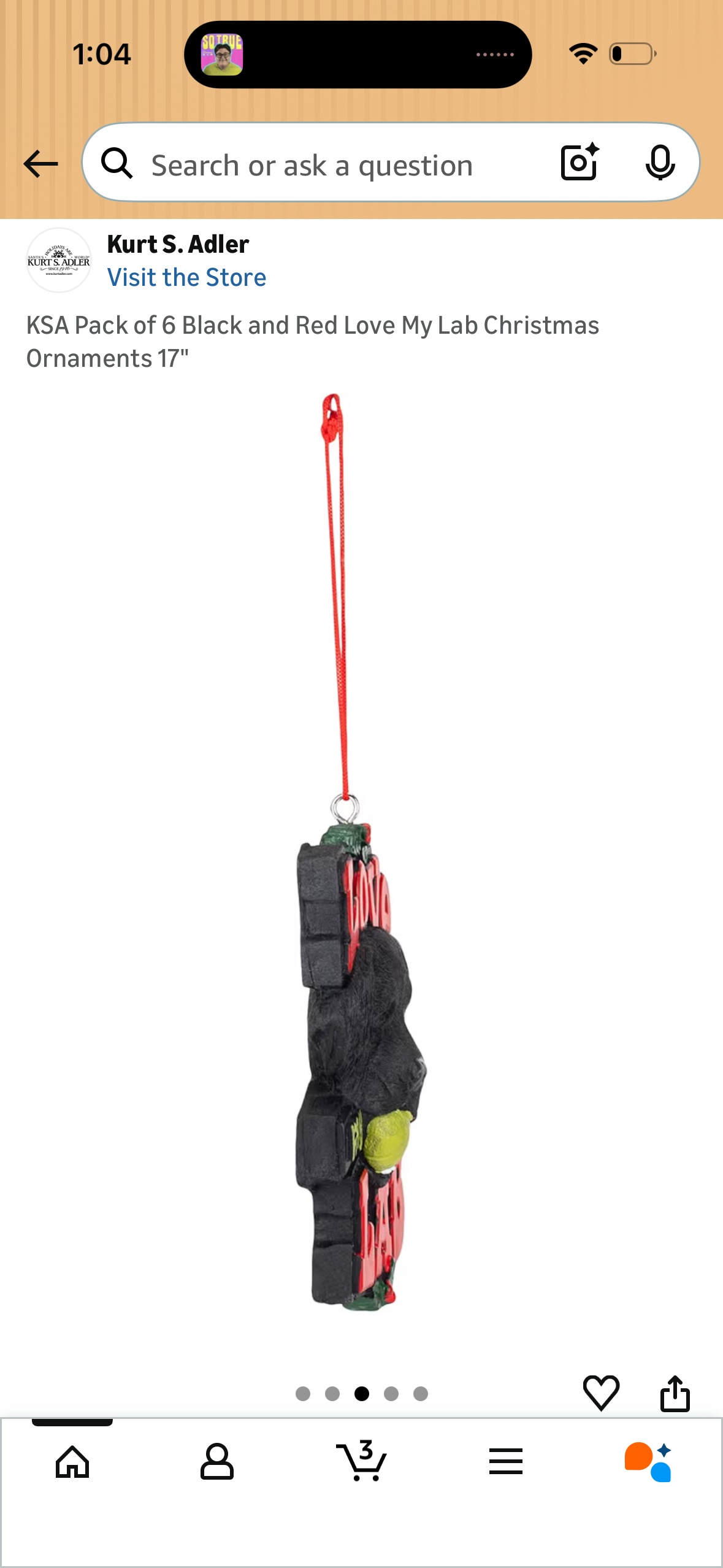 Black and Red Love My Lab Christmas Ornament 17'