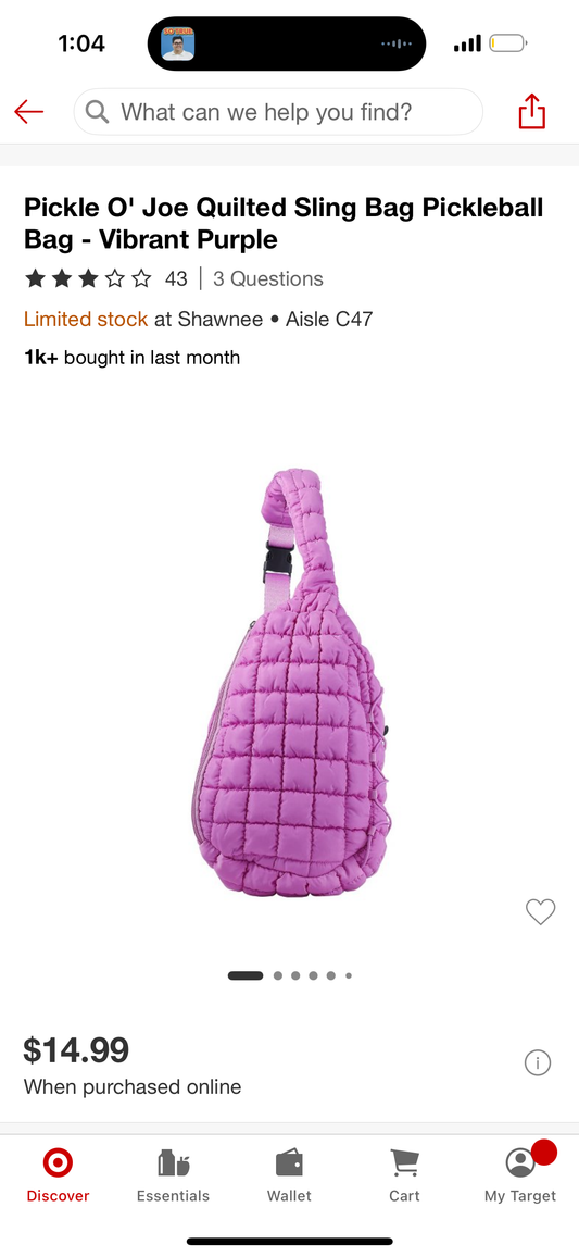 Pickle O' Joe Quilted Sling Bag Pickleball Bag - Vibrant Purple