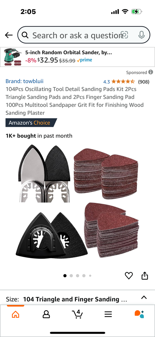 104Pcs Oscillating Tool Detail Sanding Pads Kit 2Pcs Triangle Sanding Pads and 2Pcs Finger Sanding Pad 100Pcs Multitool Sandpaper Grit Fit for Finishing Wood Sanding Plaster