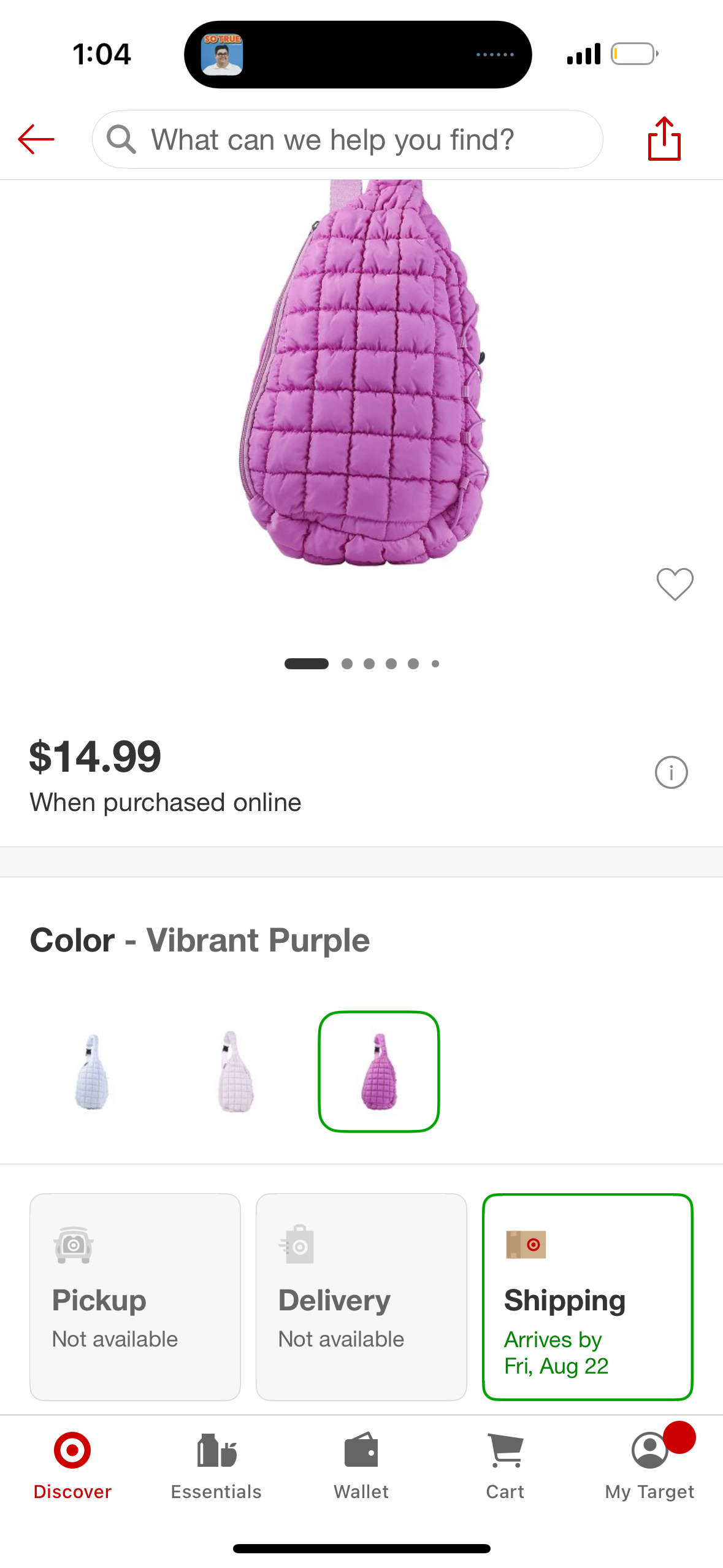 Pickle O' Joe Quilted Sling Bag Pickleball Bag - Vibrant Purple