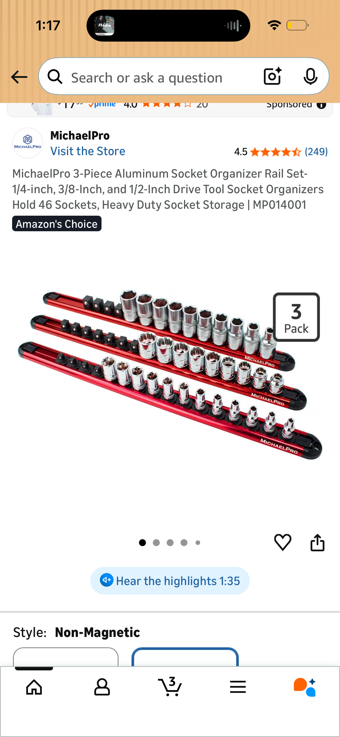 MichaelPro 3-Piece Aluminum Socket Organizer Rail Set- 1/4-inch, 3/8-Inch, and 1/2-Inch Drive Tool Socket Organizers Hold 46 Sockets, Heavy Duty Socket Storage | MP014001