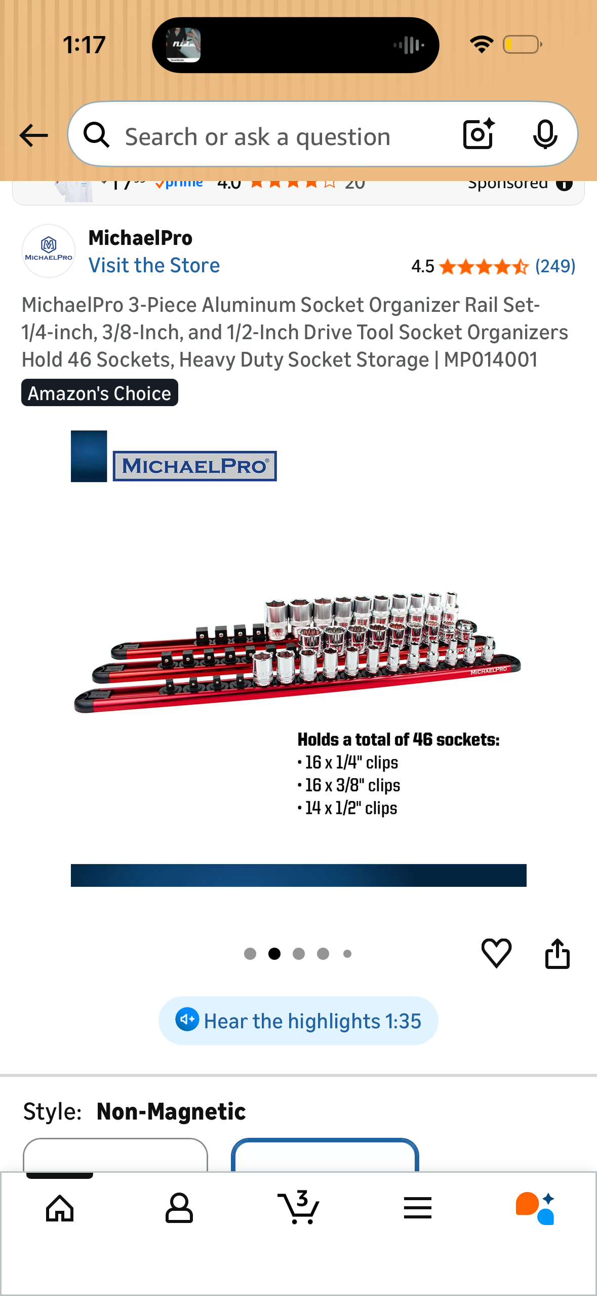MichaelPro 3-Piece Aluminum Socket Organizer Rail Set- 1/4-inch, 3/8-Inch, and 1/2-Inch Drive Tool Socket Organizers Hold 46 Sockets, Heavy Duty Socket Storage | MP014001