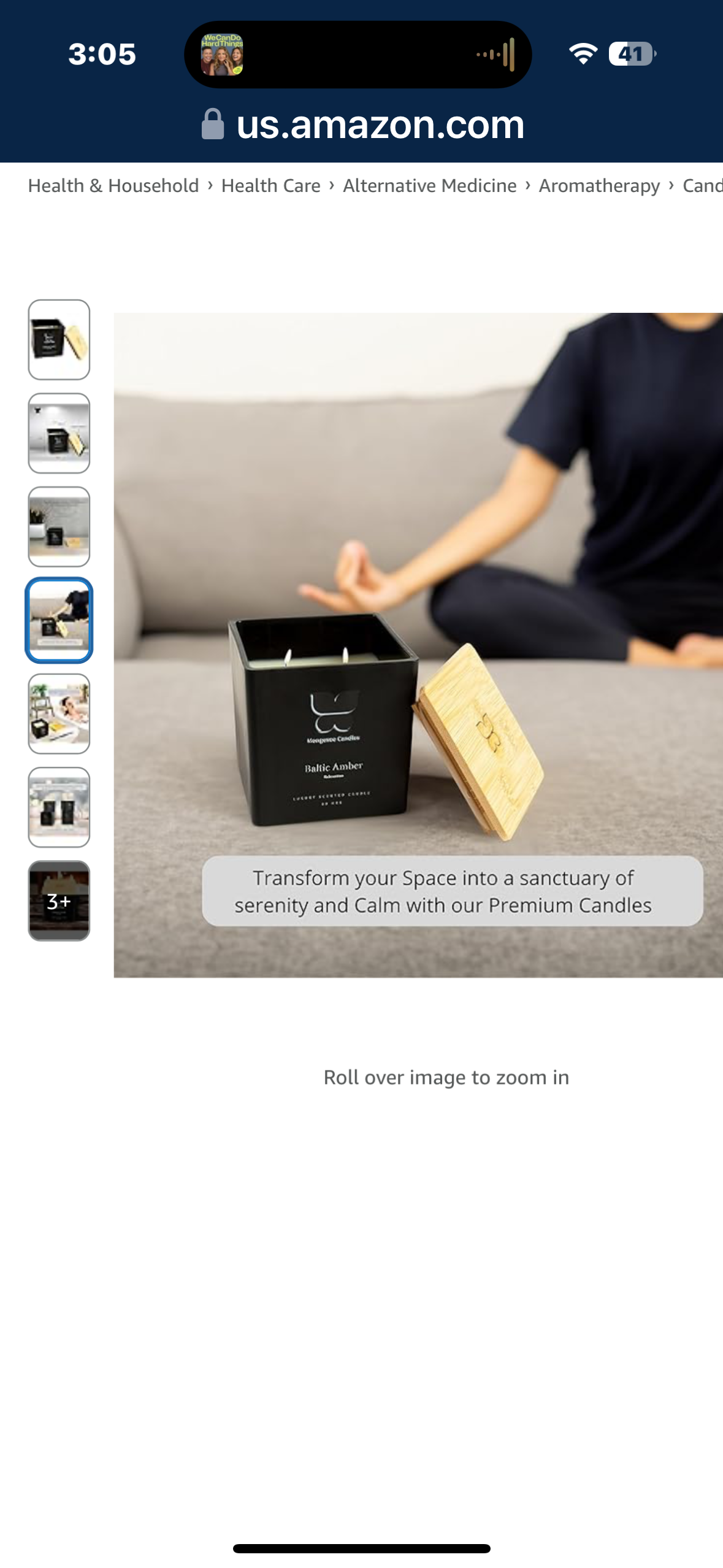 Aromatherapy and Scented Candle, Serenity + Calm/Bergamot Lavender or Baltic Amber, Stress Relief and Luxury Container/Bamboo Lid/Home & Bedroom Gift for Women